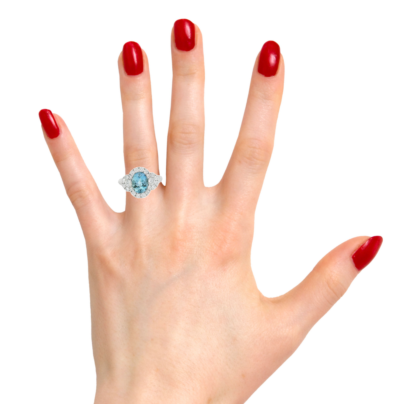18K White Aquamarine and Natural Diamond Ring Size 6.5