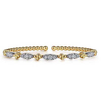 14K Yellow & White Natural Diamond Cuff Bracelet