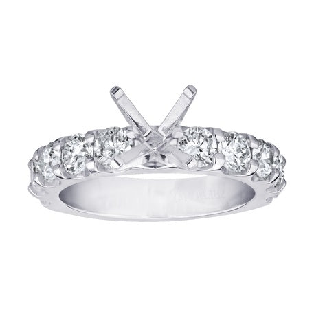 14K White Natural Diamond Semi-Mount Ring that accomodates a 7.00 mm Center