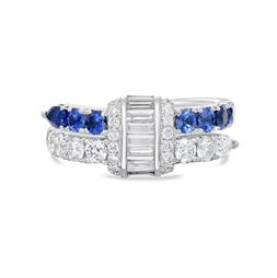 18K White Gold Blue Sapphire and Natural Diamond Ring
