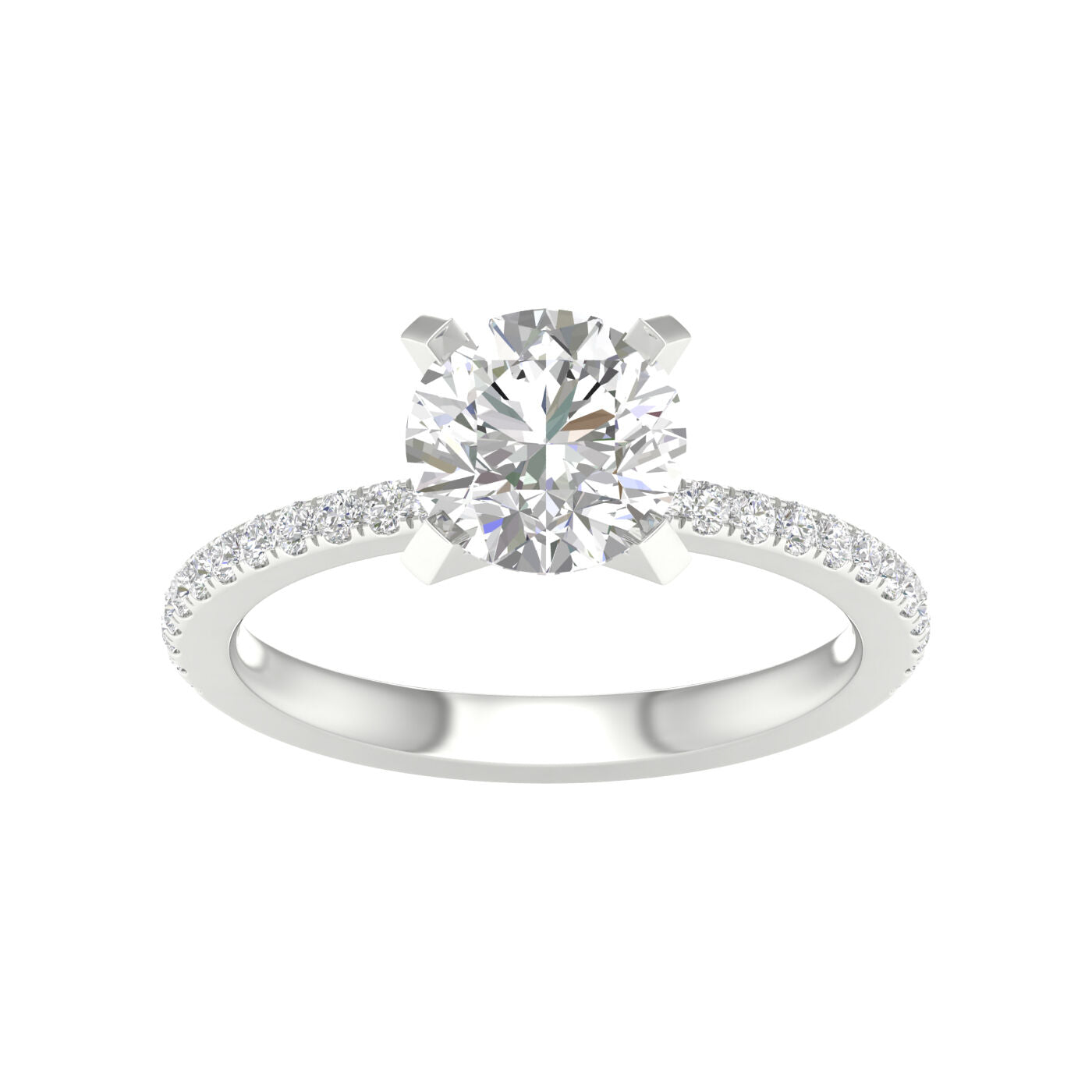 14K White Round Brilliant Cut Lab Grown Diamond Classic Engagement Ring