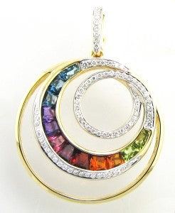 14K Yellow Multi-Gemstones and Natural Diamond Pendant