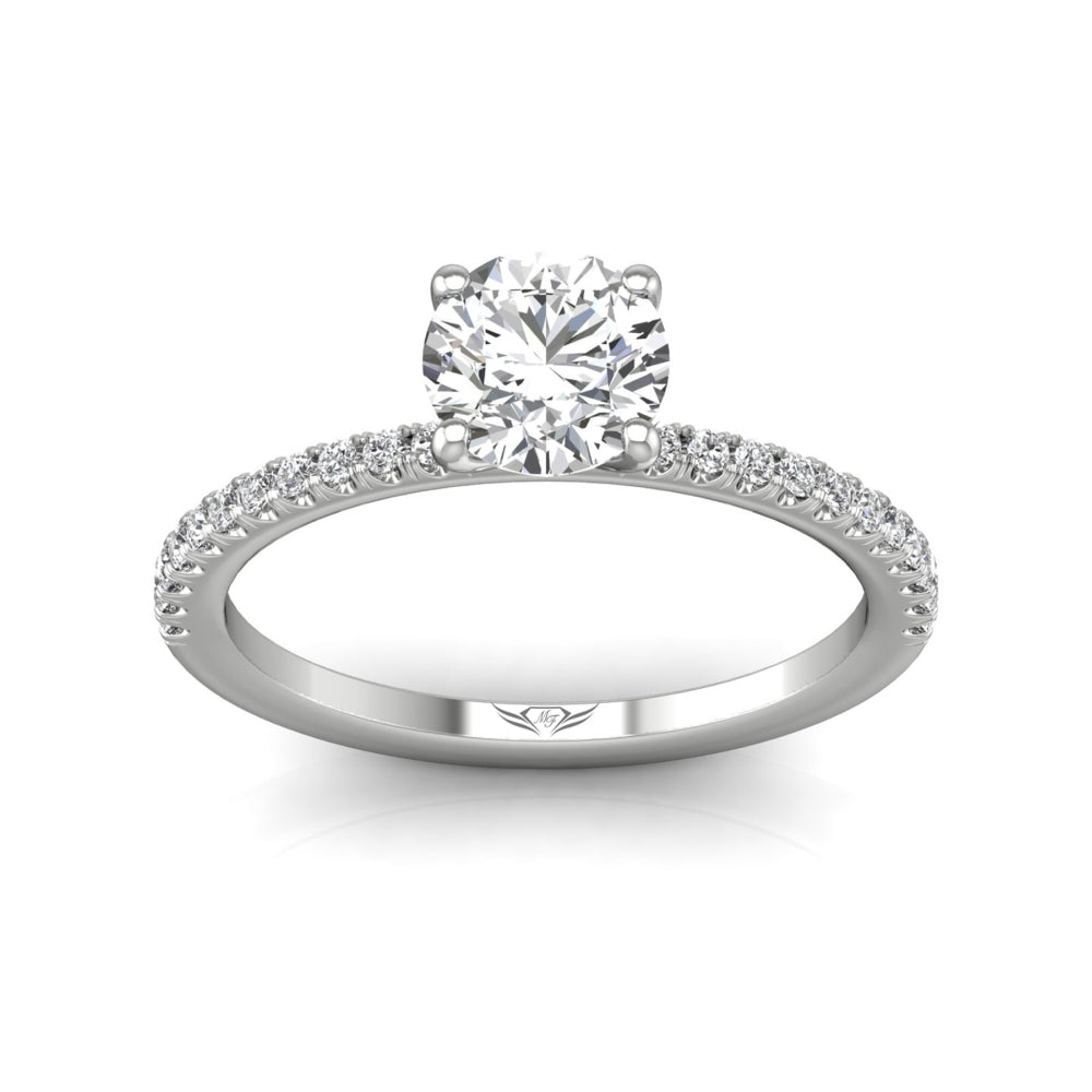 14K White Natural Diamond Semi-Mount Ring that accomodates a 6.50 mm Center