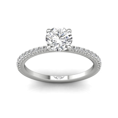 14K White Natural Diamond Semi-Mount Ring that accomodates a 6.50 mm Center