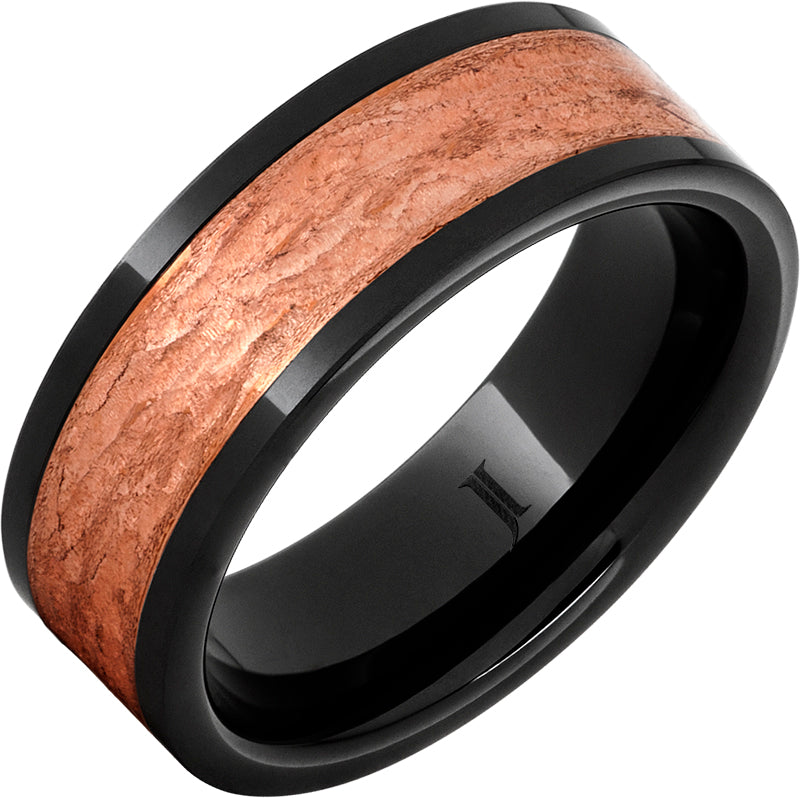 Black Diamond Ceramic™ Royal Copper™ Inlay Ring With Hand Carved Surface