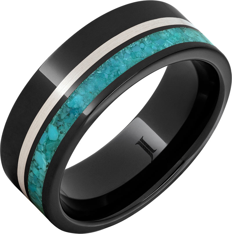 Black Diamond Ceramic™ Mens Ring with Turquoise and Sterling Silver