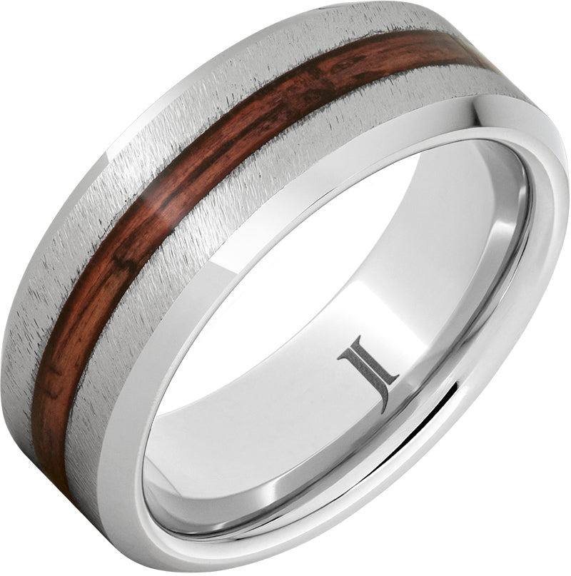 Barrel Aged™ Serinium® Ring with Cabernet Wood Inlay and Grain Finish