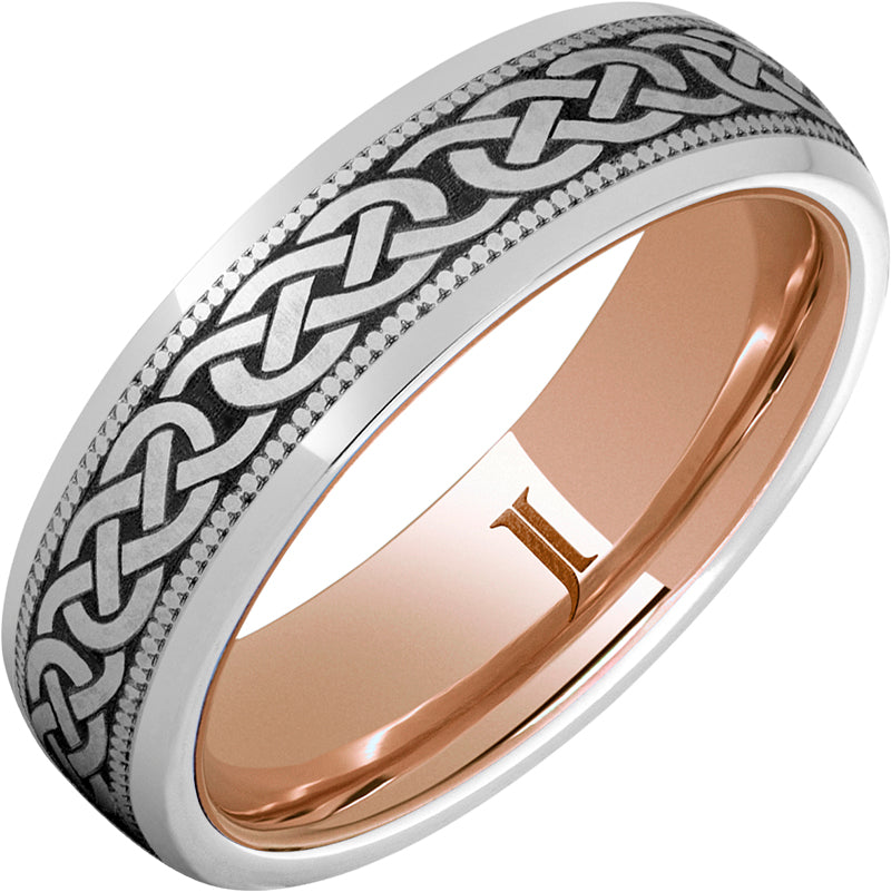 Serinium® Ring Celtic Three Knot Design, Rose Gold Interior and Milgrain Edge