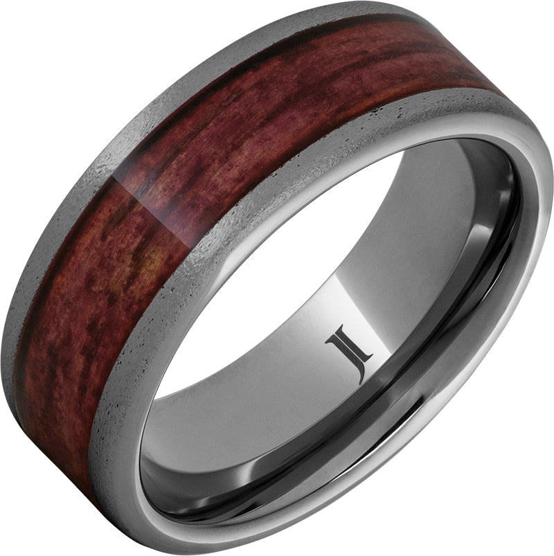 Barrel Aged™ Mens Rugged Tungsten™ Ring with Cabernet Inlay and Stone Finish