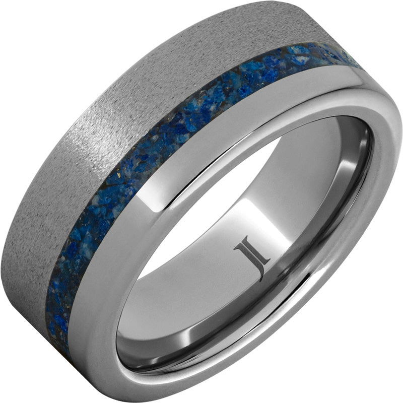 Rugged Tungsten™ Mens Ring with Lapis Lazuli Inlay and Stone Finish