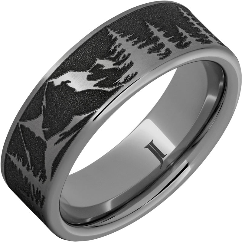 Rugged Tungsten™ Mountain Pine Forest Scene Ring